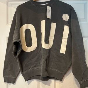 Clare V Oui Graphic Crewneck Sweater - Gray